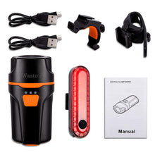 Load image into Gallery viewer, Wastou Bike Lights Super Bright Bike Front Light 1200 Lumen IPX6 Waterproof 6 Modes Cycling Light Flashlight Torch USB Rechargeable Tail Light(USB Cables Included)