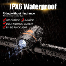 Load image into Gallery viewer, Wastou Bike Lights Super Bright Bike Front Light 1200 Lumen IPX6 Waterproof 6 Modes Cycling Light Flashlight Torch USB Rechargeable Tail Light(USB Cables Included)