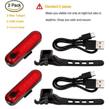 Load image into Gallery viewer, USB Rechargeable LED Bike Tail Light 2 Pack, Bright Bicycle Rear Cycling Safety Flashlight