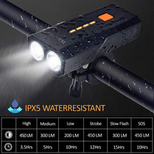 Load image into Gallery viewer, Bike Light, USB Rechargeable Bicycle Headlight, IPX6 Waterproof 6 Modes LED Front Cycling Light, Super Bright Flashlight Torch for Road Mountain Cycling