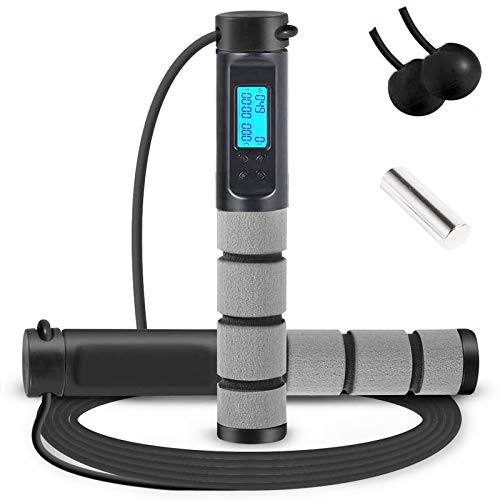 Jump Rope, Digital Weighted Handle Workout Jumping Rope with Calorie Counter for Training Fitness, Adjustable Exercise Speed Skipping Rope for Men, Women, Kids, Girls (Black)