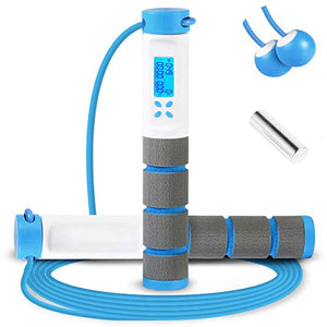 Jump Rope, Digital Weighted Handle Workout Jumping Rope with Calorie Counter for Training Fitness, Adjustable Exercise Speed Skipping Rope for Men, Women, Kids, Girls (Blue)
