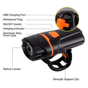 Wastou Bike Lights Super Bright Bike Front Light 1200 Lumen IPX6 Waterproof 6 Modes Cycling Light Flashlight Torch USB Rechargeable Tail Light(USB Cables Included)