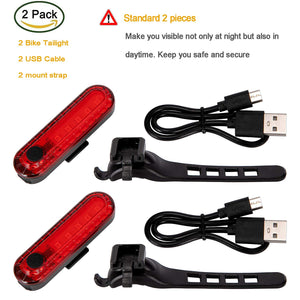 USB Rechargeable LED Bike Tail Light 2 Pack, Bright Bicycle Rear Cycling Safety Flashlight